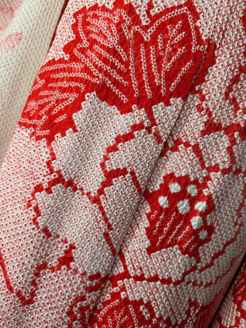 여 振袖フルセット 総絞り 赤×アイボリー