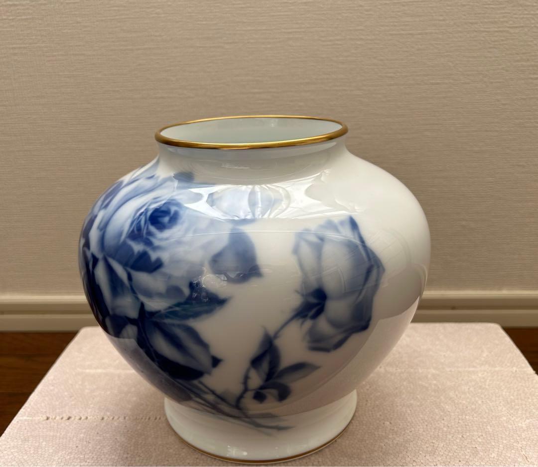 OKURA大倉陶園　ブルーローズ花瓶