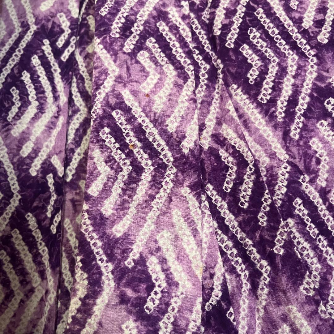 浴衣　有松鳴海絞り　パープル　紫　パステルカラー　総絞り　絞り浴衣