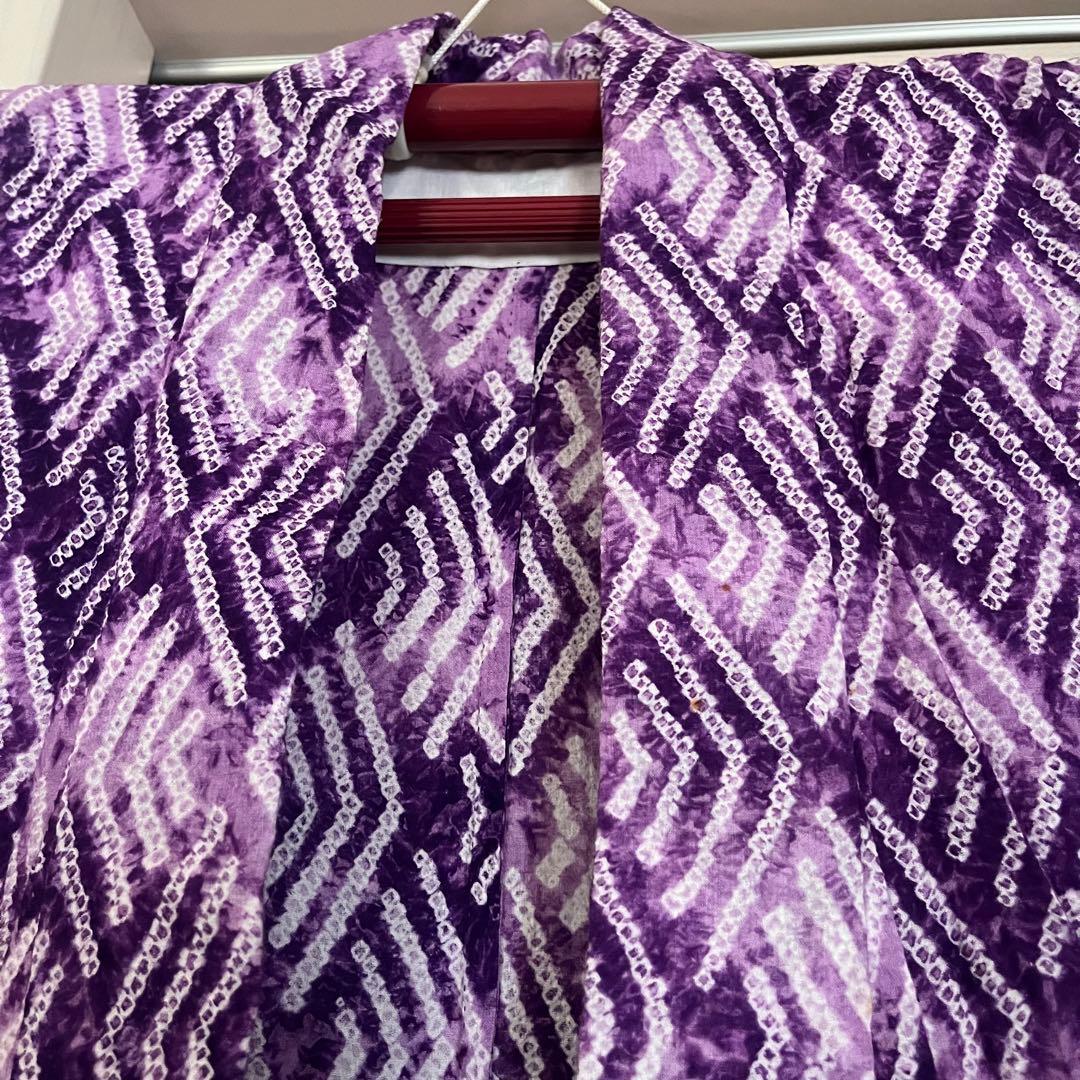 浴衣　有松鳴海絞り　パープル　紫　パステルカラー　総絞り　絞り浴衣