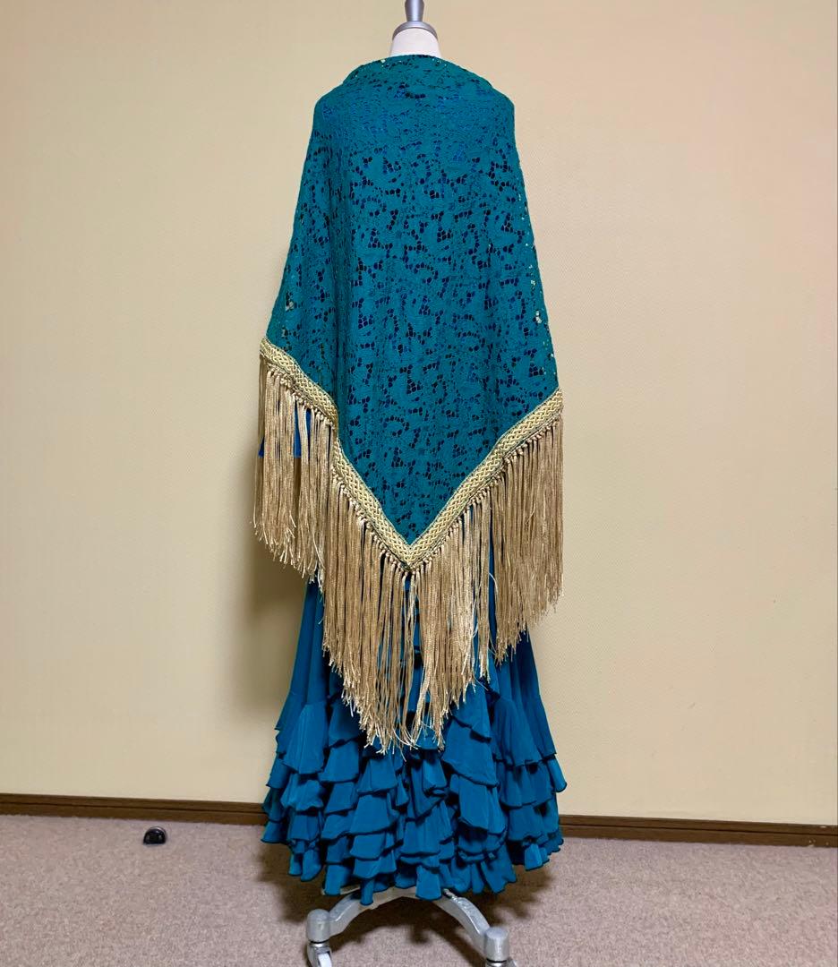 フラメンコ衣装ソニアジョーンズファルダ➕フリルブラウス上下　ターコイズ