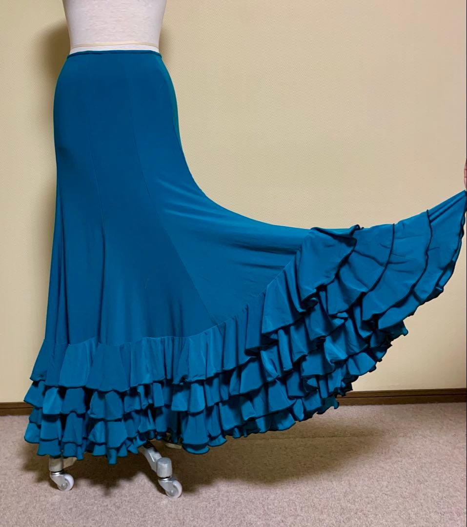 フラメンコ衣装ソニアジョーンズファルダ➕フリルブラウス上下　ターコイズ