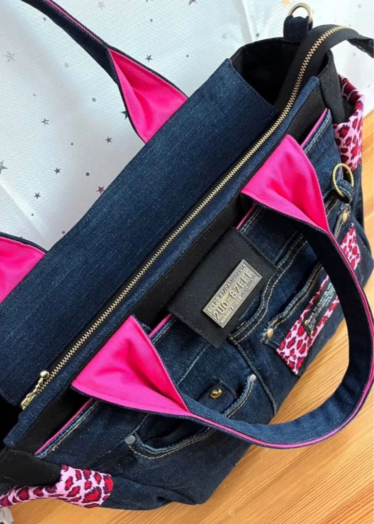 マリン大きめトートリメイクバッグ（LL）No.859☆ショルダー紐4cm