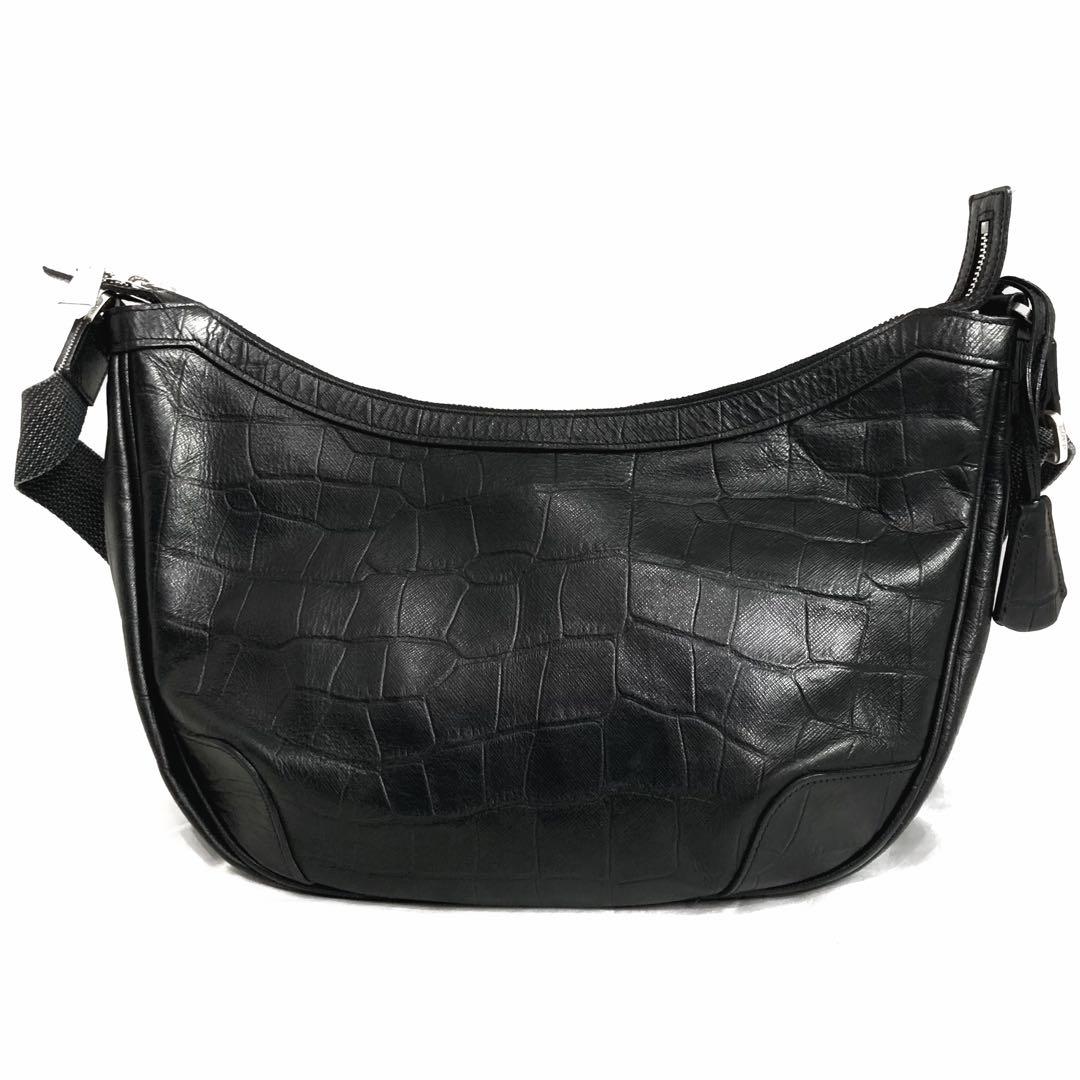 美品✨aniary バルケッタ クロコ型押しショルダーバッグ 三日月 チャーム付