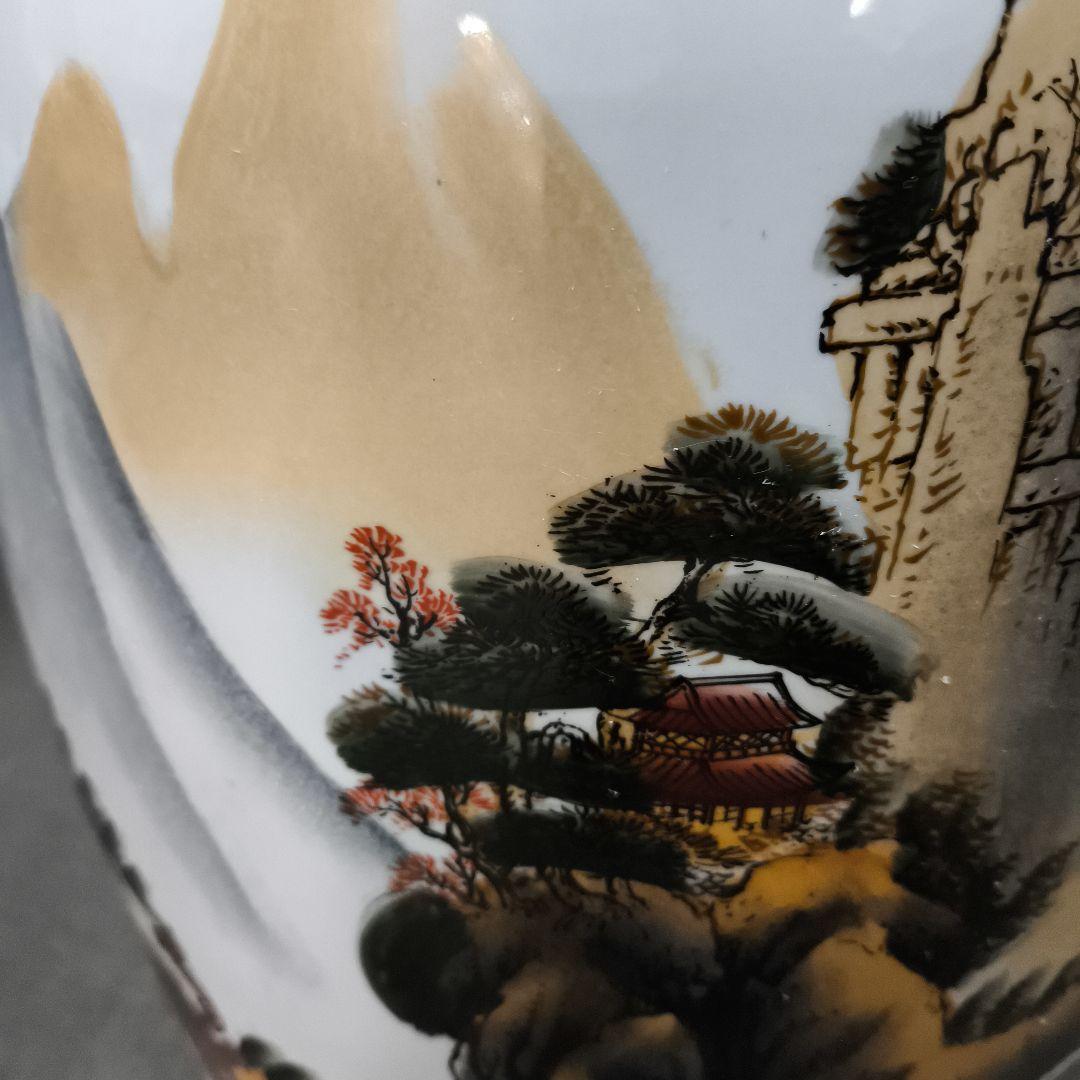 中華風★山水画装飾の大きな陶磁器壺★幅30センチ★高さ80センチ★たのメル発送