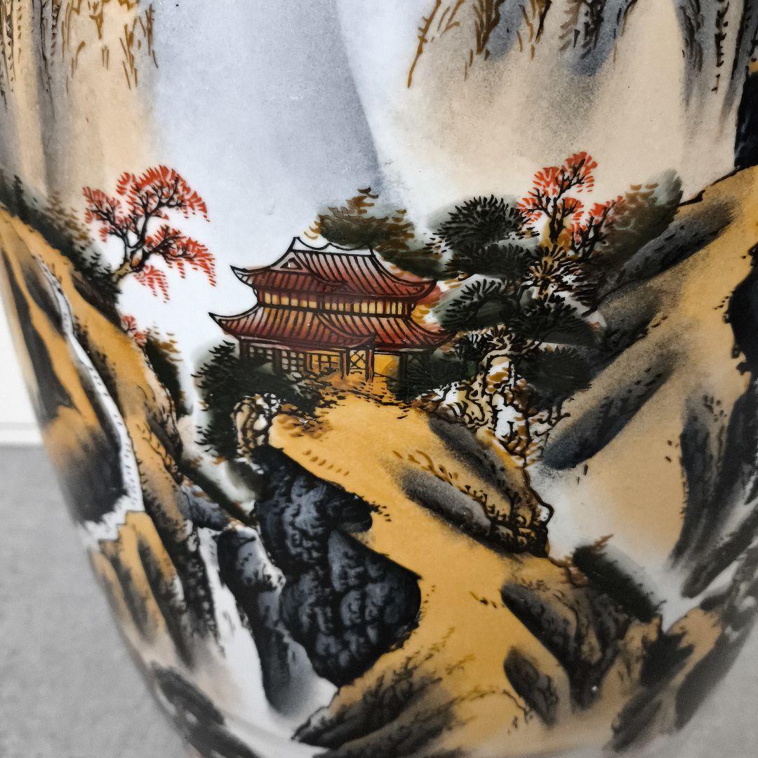 中華風★山水画装飾の大きな陶磁器壺★幅30センチ★高さ80センチ★たのメル発送