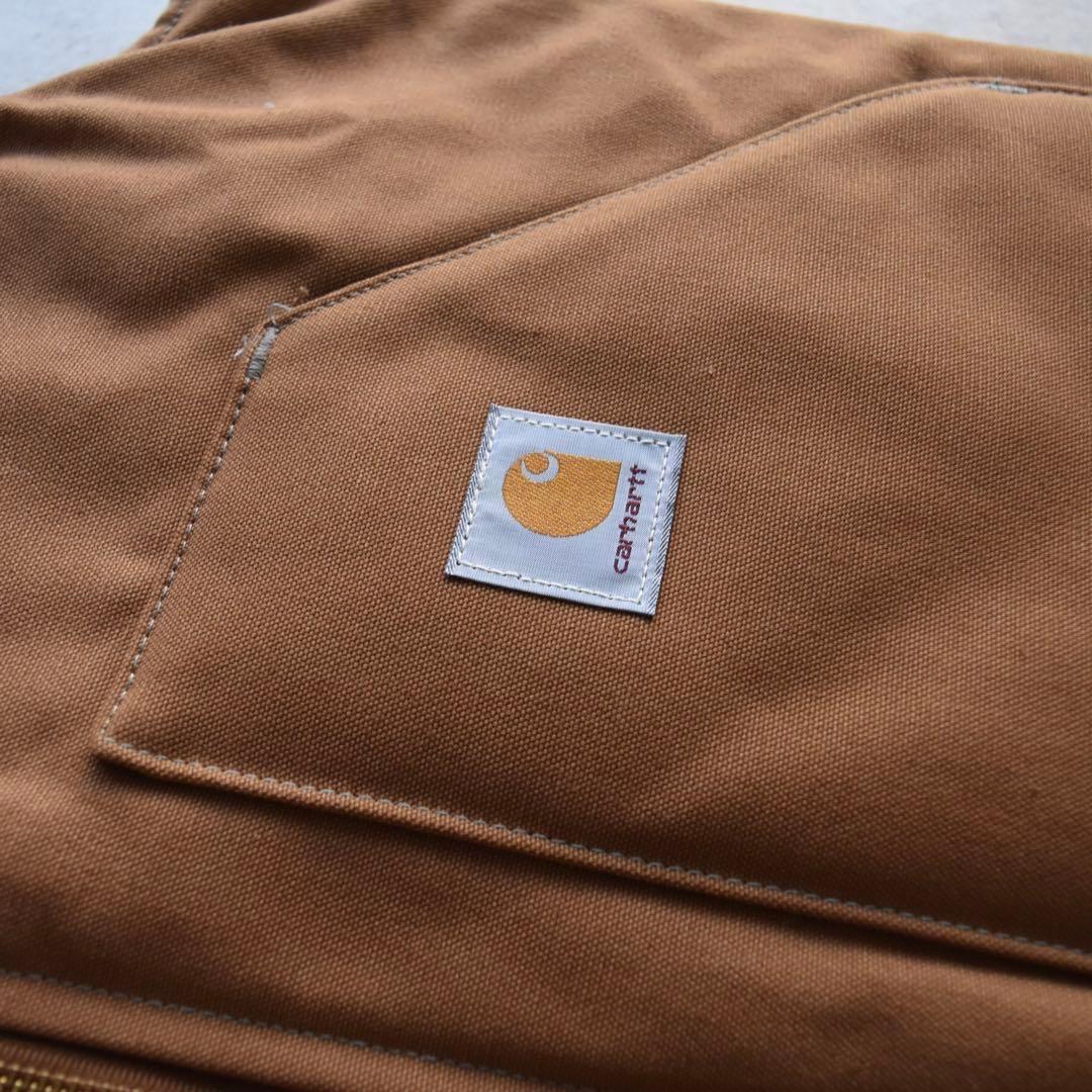 90s カーハート 企業刺繍 ダック ベスト 腰ゴム USA ベージュ L