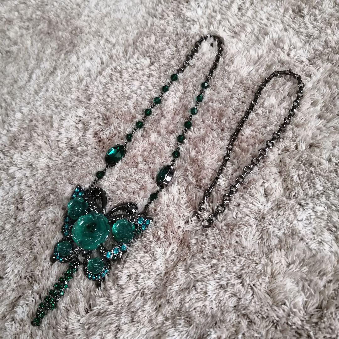 ANNA SUIアナスイ グリーン 蝶 ブローチ ネックレス ローズ　パピヨン