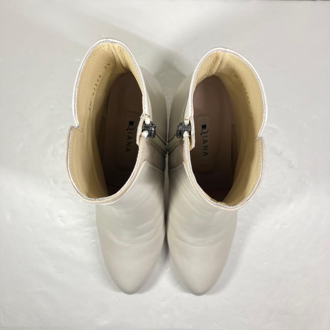 【試着程度】DIANA ブーツ 25cm レザー アイボリー サイドジップ