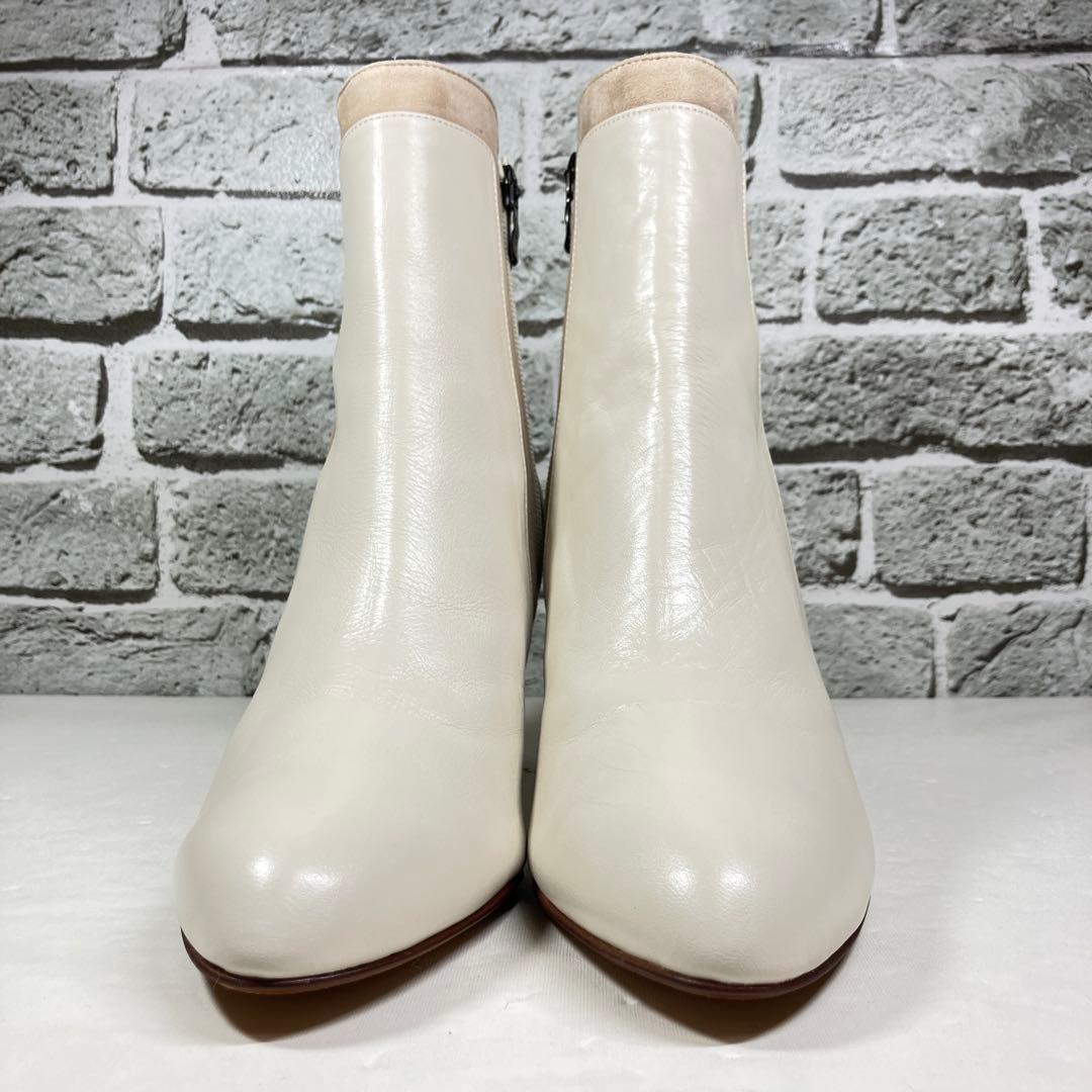 【試着程度】DIANA ブーツ 25cm レザー アイボリー サイドジップ