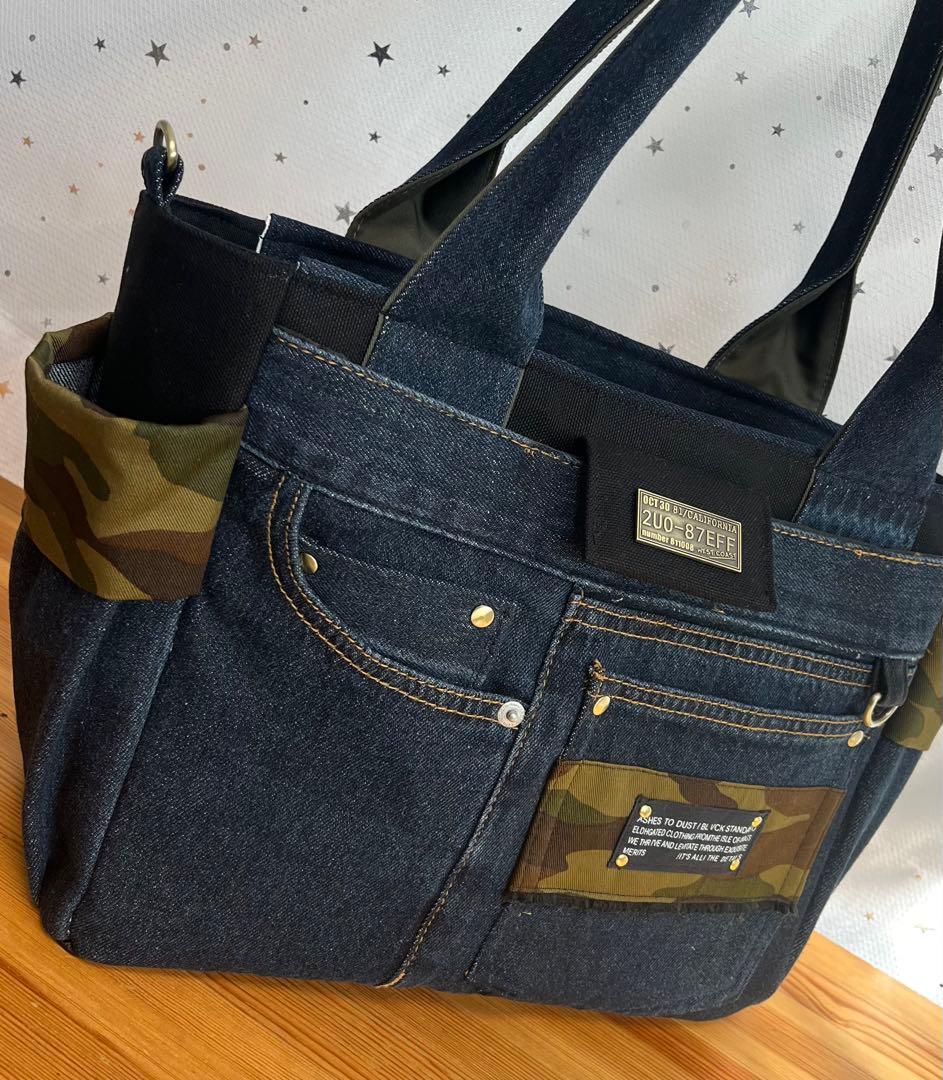 こってぃ大きめデニムリメイクバッグ（LL）No.806☆トートバッグ