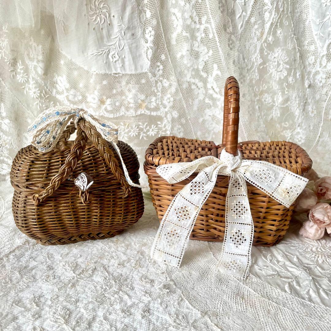 mois★2点おまとめ スクエアドールパニエ　フランスアンティーク&布花