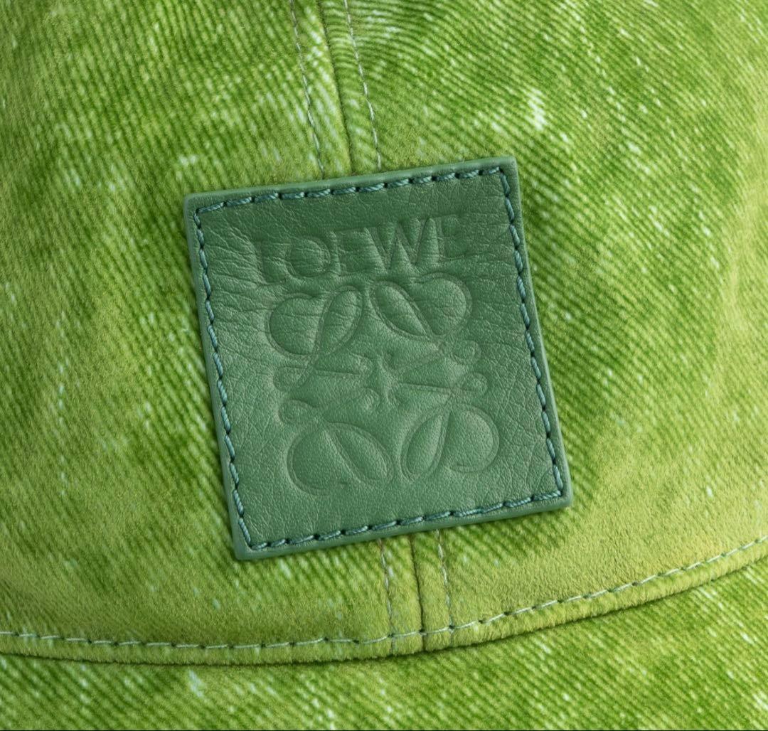 ロエベ キャップ フロックデニム グリーン アナグラム レザー