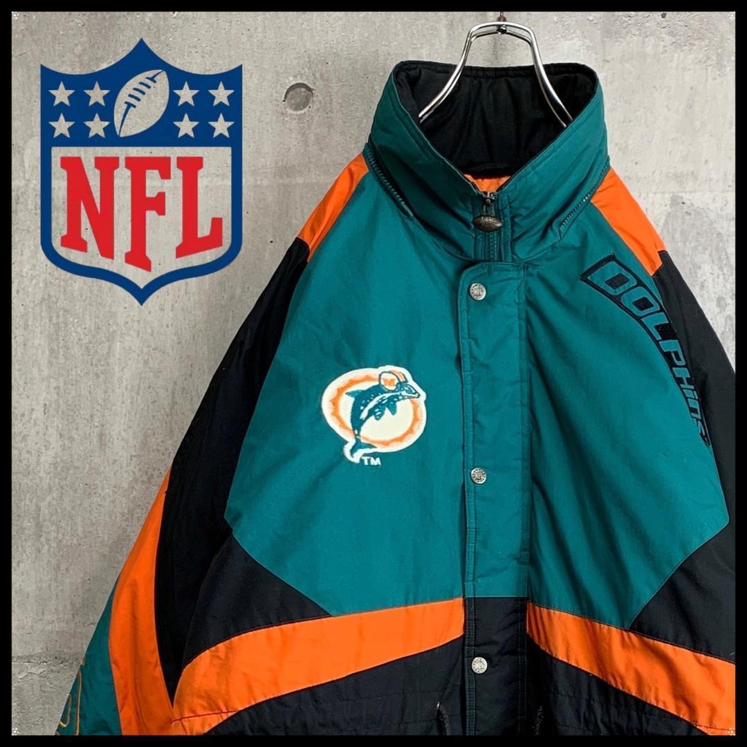 90s NFL パフジャケット 総刺繍ロゴ ドルフィンズ ウォームアップウェア