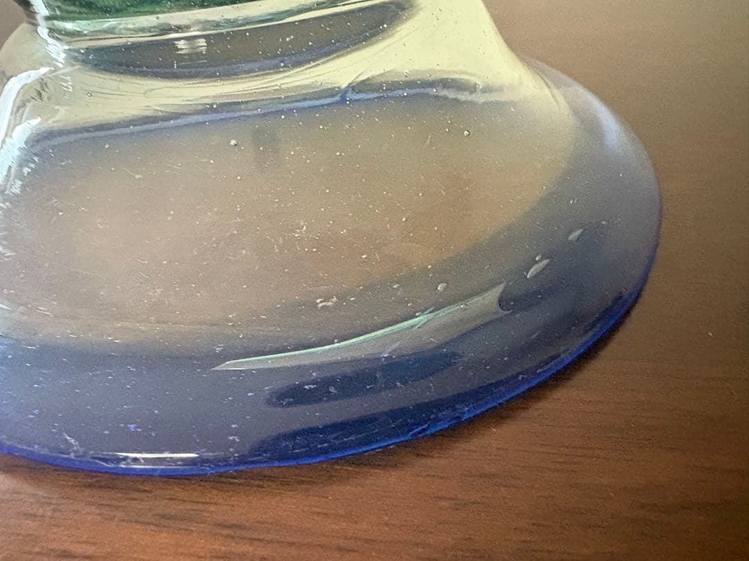 和ガラス　大正ガラス　青色×緑色　氷カップ　ウランガラス　ぽっくり厚みあり