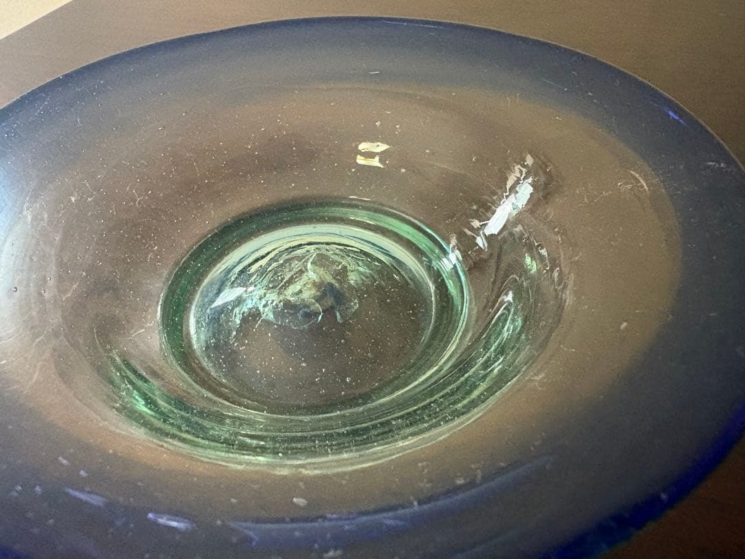 和ガラス　大正ガラス　青色×緑色　氷カップ　ウランガラス　ぽっくり厚みあり