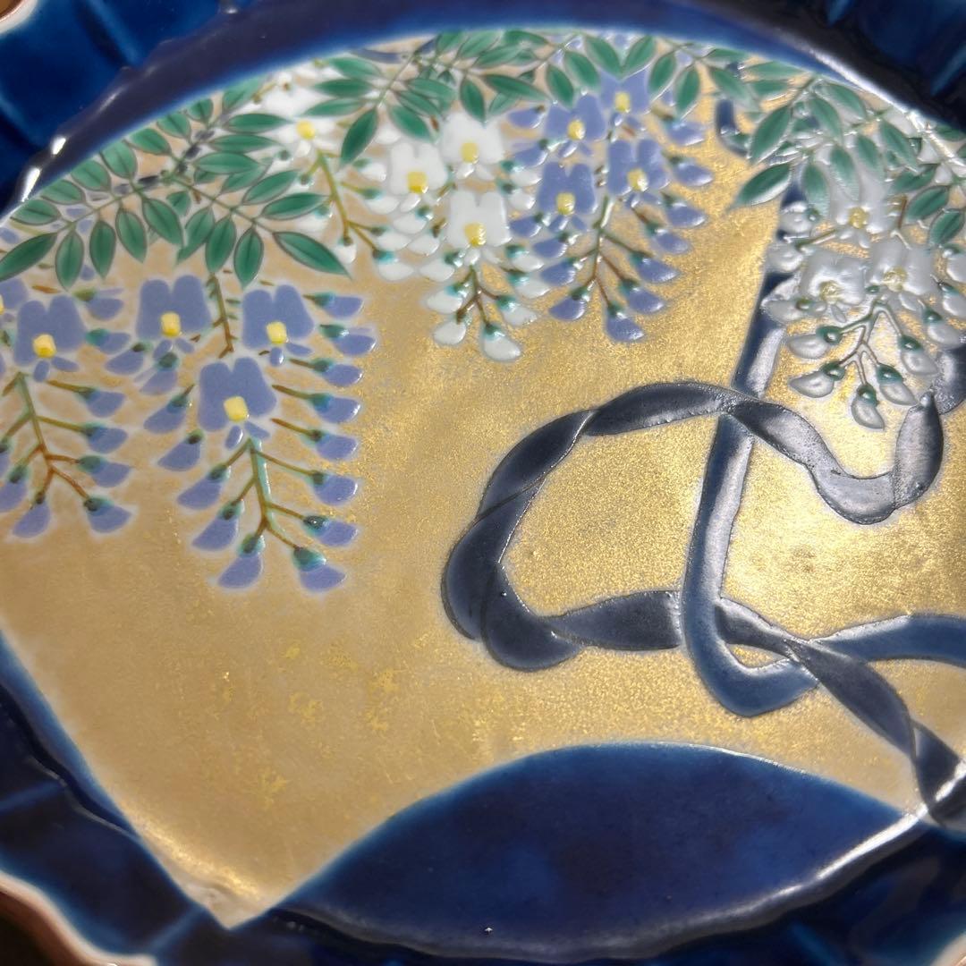 九谷焼　名工　藤村正美　扇面花鳥　金彩　手描き　銘々皿　季節の飾り皿　正月　お節