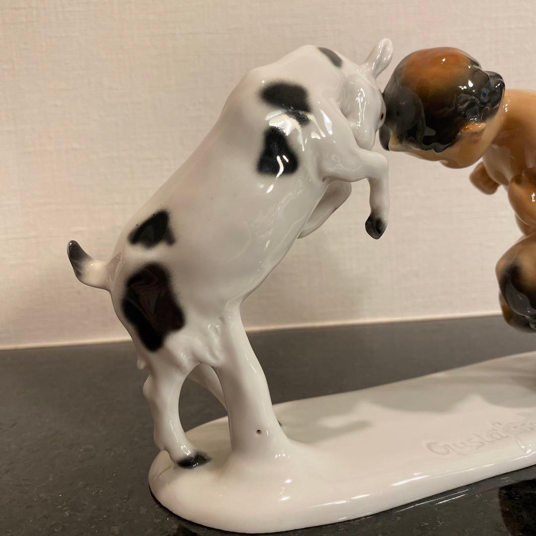 【一点物♡】「Gustafsson」と刻印　雄ヤギと角をぶつけ合う牧神の彫刻