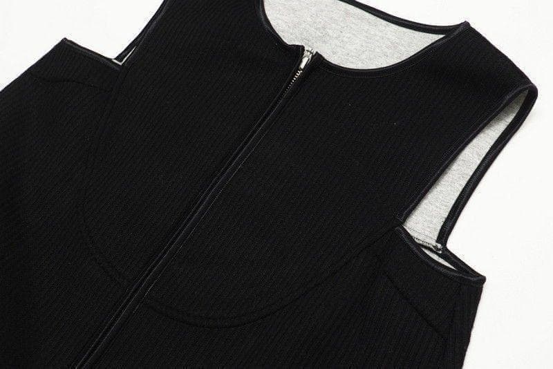 フォクシーニューヨーク ロングジレ ノースリーブワンピース　ダブルジップ　黒