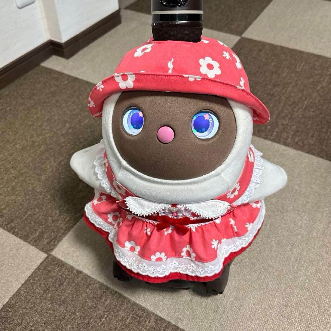 ラボット LOVOT 服 ホワイトフラワー ピンク襟付きワンピース＆帽子セット