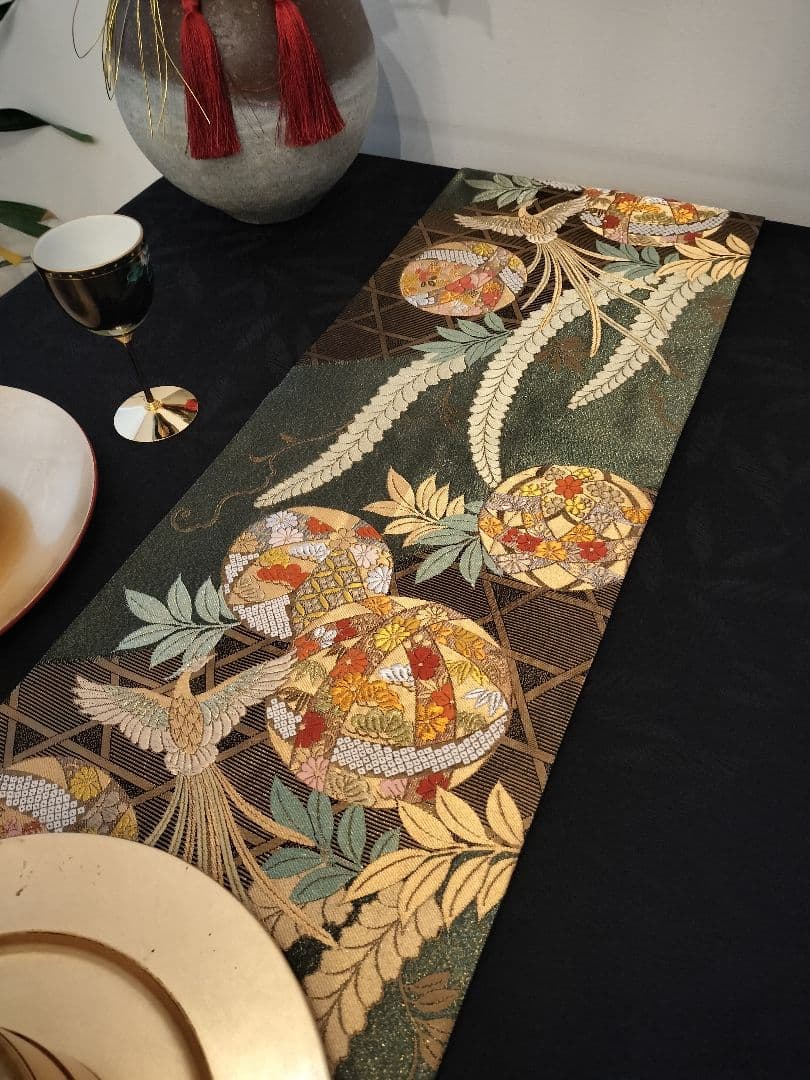 A916★逸品‼️全通帯‼️ひな祭り‼️袋帯正絹テーブルランナー2m13cm