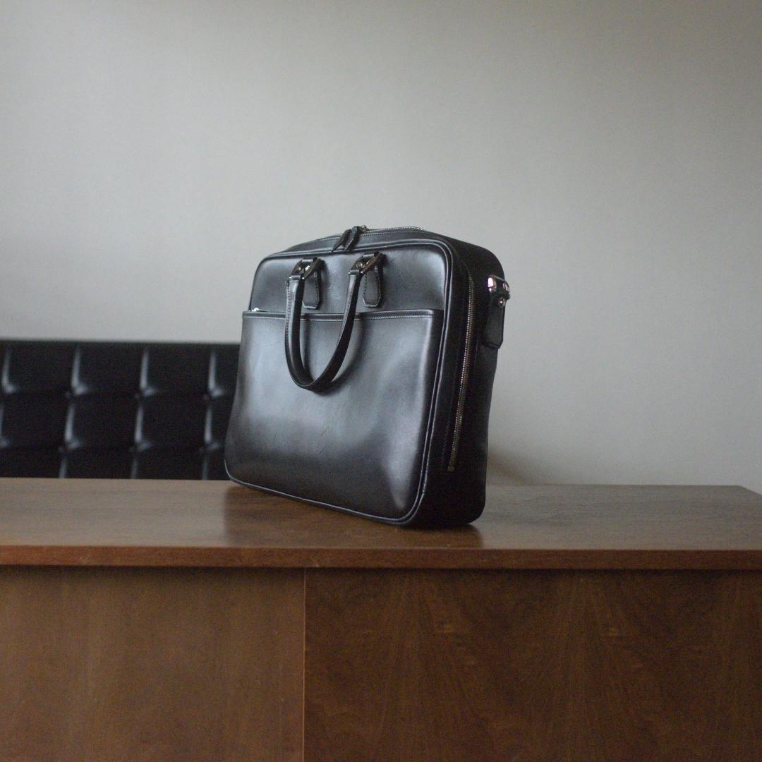 【中古】万双／双鞣和地シングルブリーフケース／ブラック