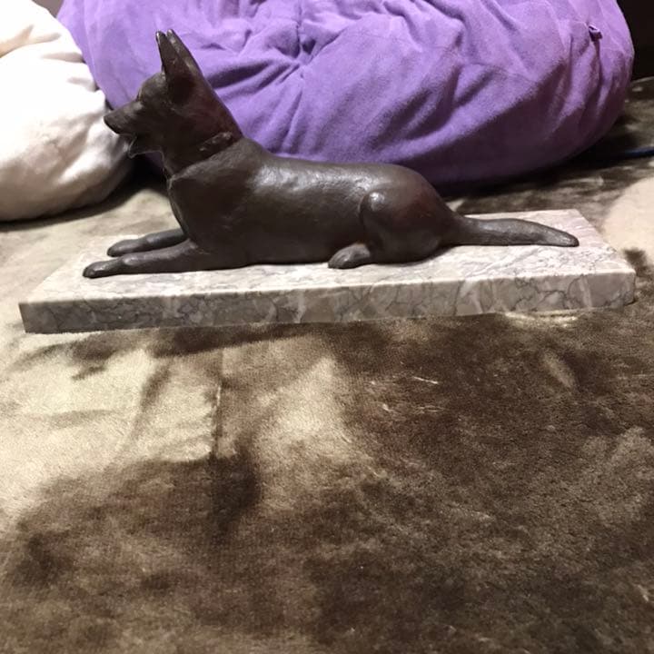 彫刻家　古川順三　junzo サイン入　大理石　犬　銅製 ブロンズ 置物