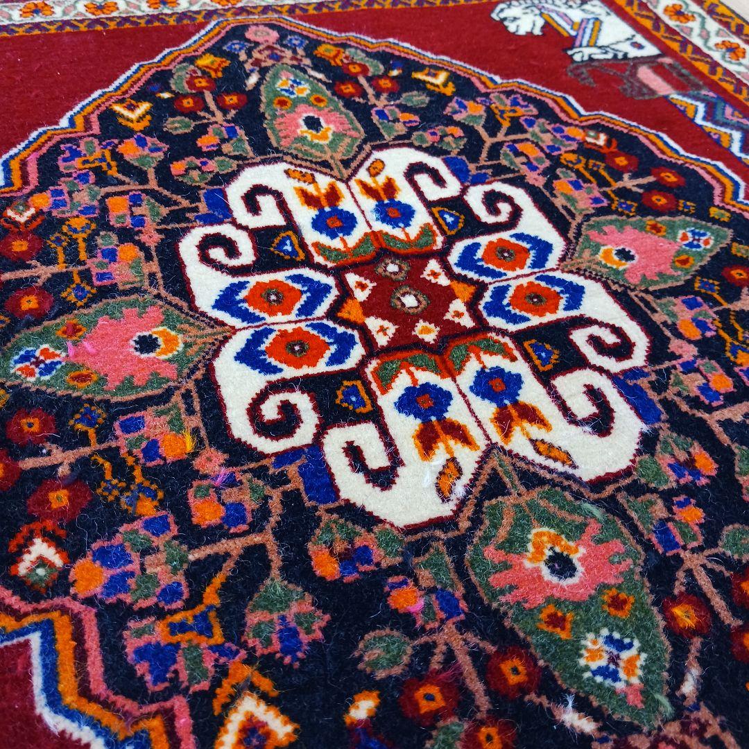 Y3061 ペルシャ絨毯 カシュガイ ウール 手織り 62×64㎝