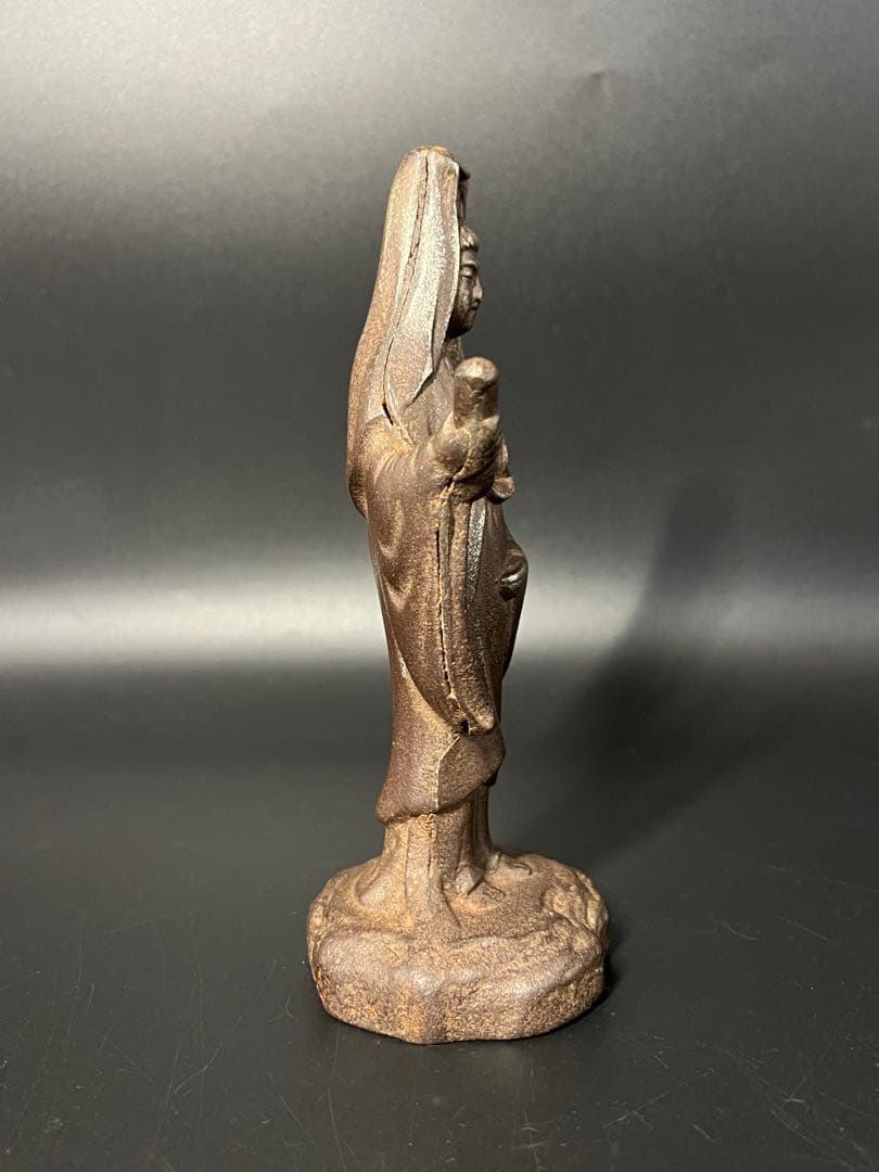 古い鉄製 観音菩薩立像／鋳鉄 仏像 在地信仰 古道具 ◎古美術庵々 アンティーク