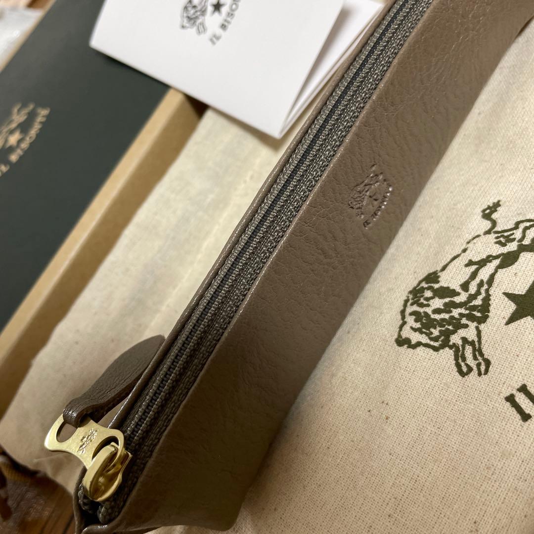 【4月限定掲載】【新品】IL BISONTE 筆箱グレー（箱・巾着・保証書付き）