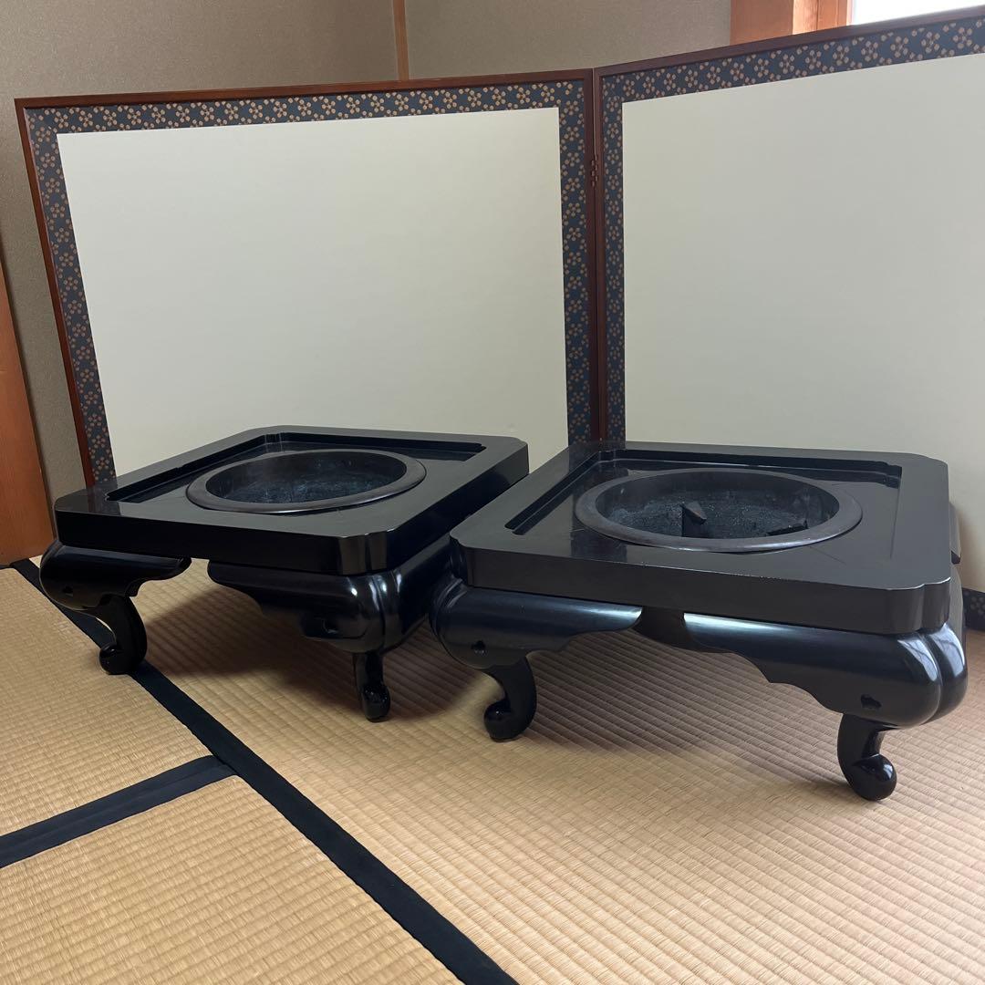 黒い木製火鉢用穴付き　江戸火鉢　2個セット