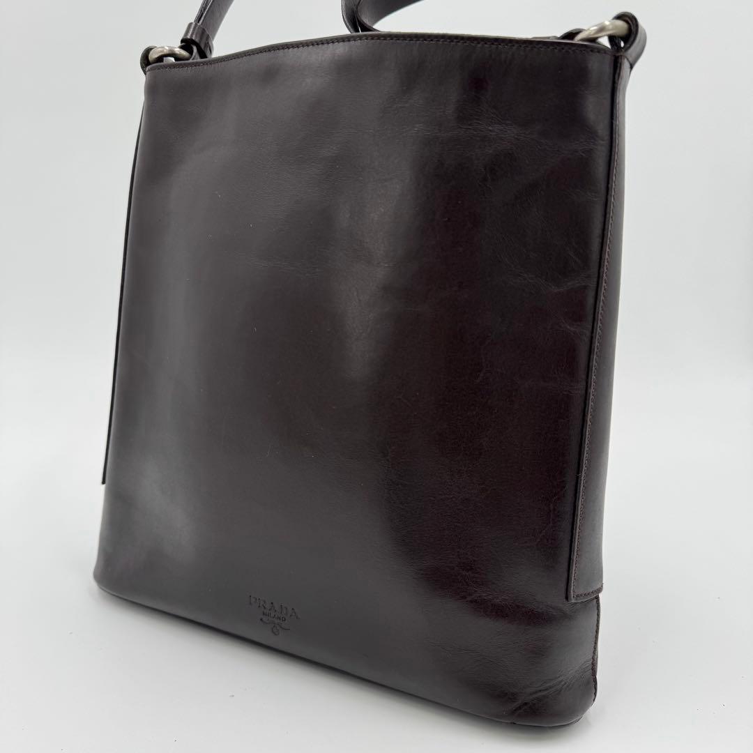 PRADA プラダ カーフ レザー ショルダーバッグ 肩掛け ダークブラウン