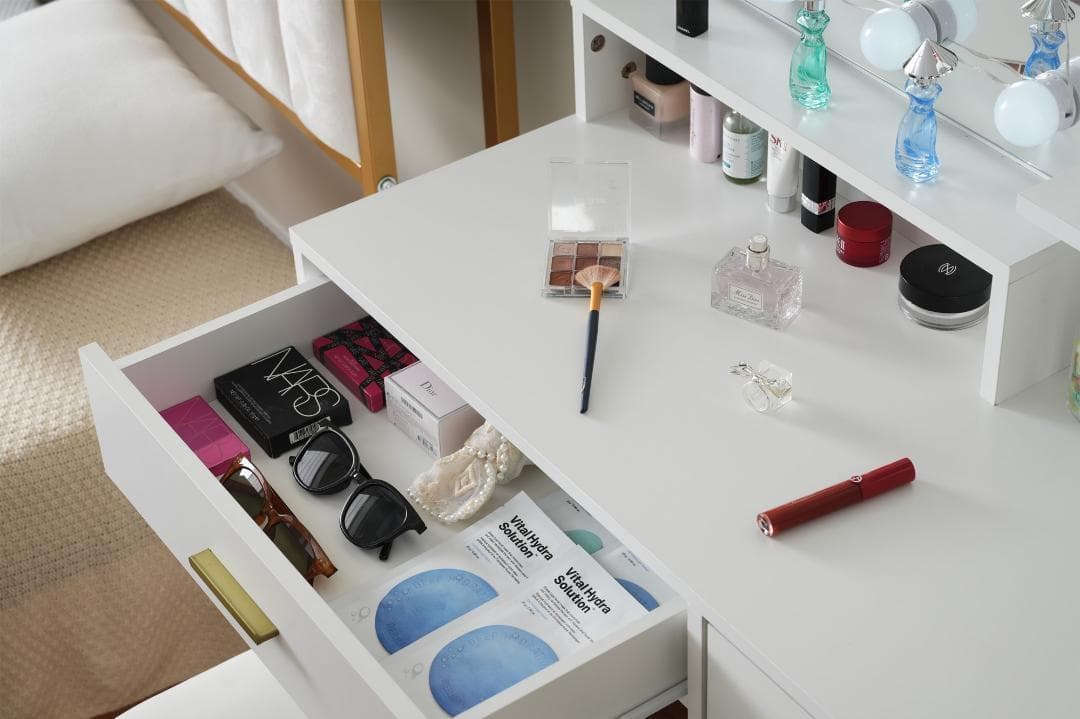 ドレッサー 化粧台 テーブル鏡台 LEDライト 引き出し収納 メイク台 シンプル