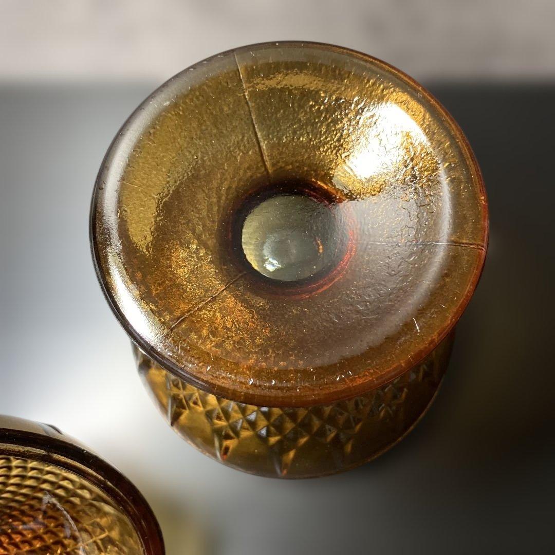 蓋付きコンポート　琥珀色ガラス　輸入雑貨　足付き　アンティーク　シックエレガント