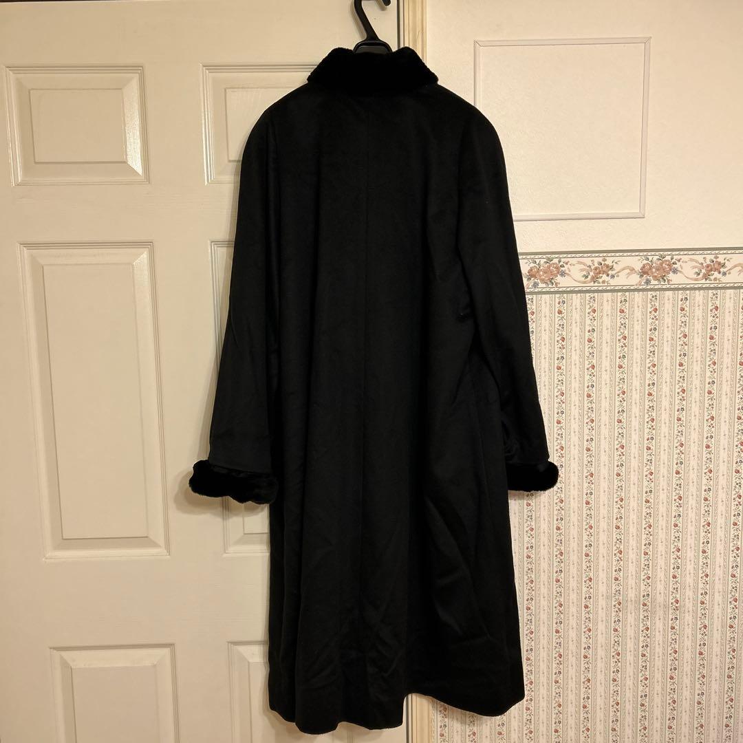カシミヤ100%【新品未使用】ファー付きロングコート　黒