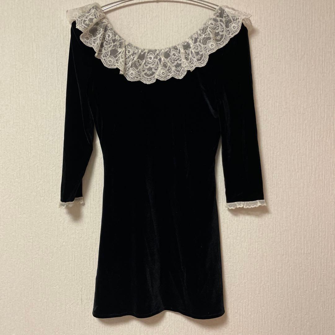 thevirgins ザヴァージンズ ベロア レース ミニ ワンピース 黒 美品