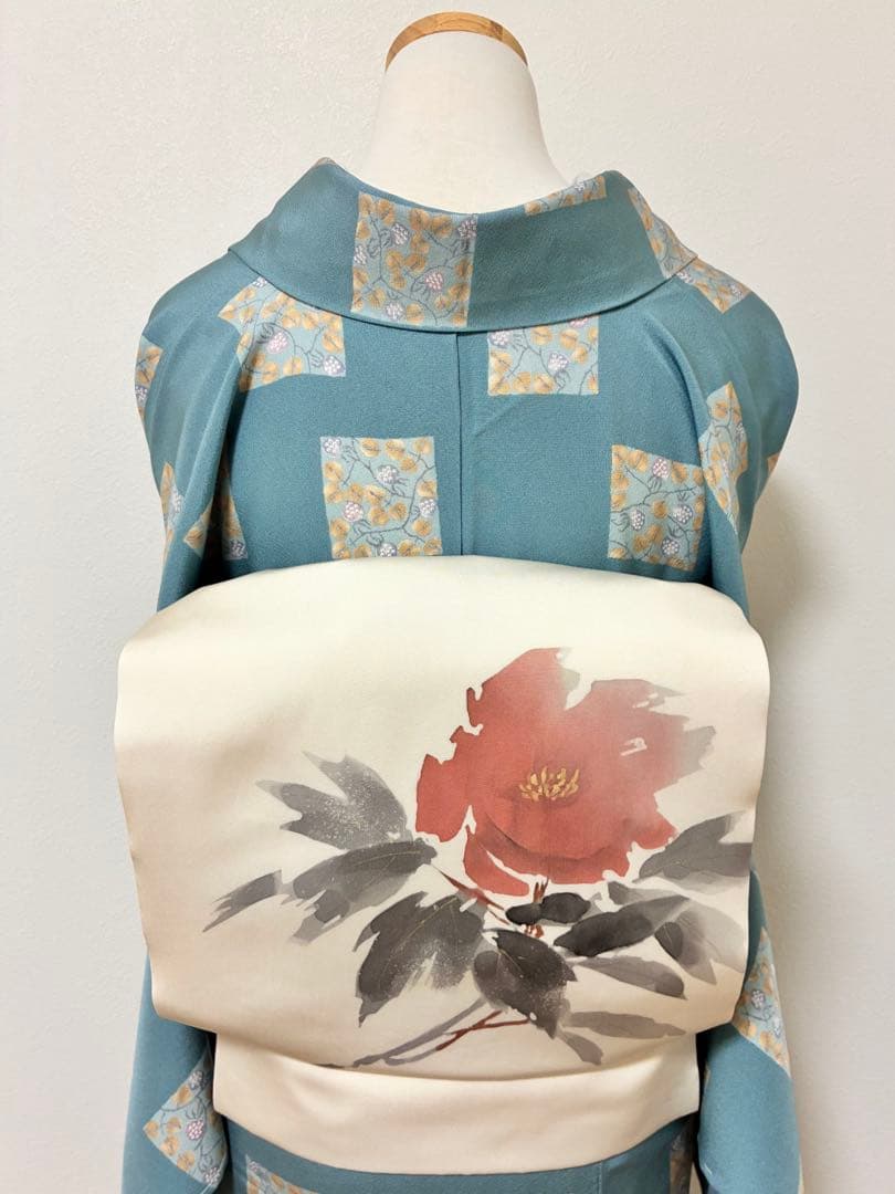 セット　塩瀬　抽象的な花＋鬼しぼ縮緬　野菜模様