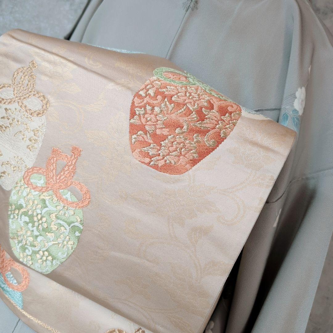 訪問着　フルセット　加賀友禅　虫食い　着物　正絹　花　祝い事　落款　E1