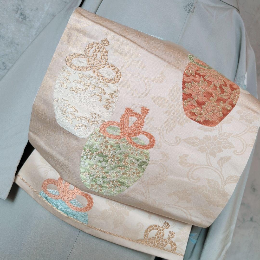 訪問着　フルセット　加賀友禅　虫食い　着物　正絹　花　祝い事　落款　E1