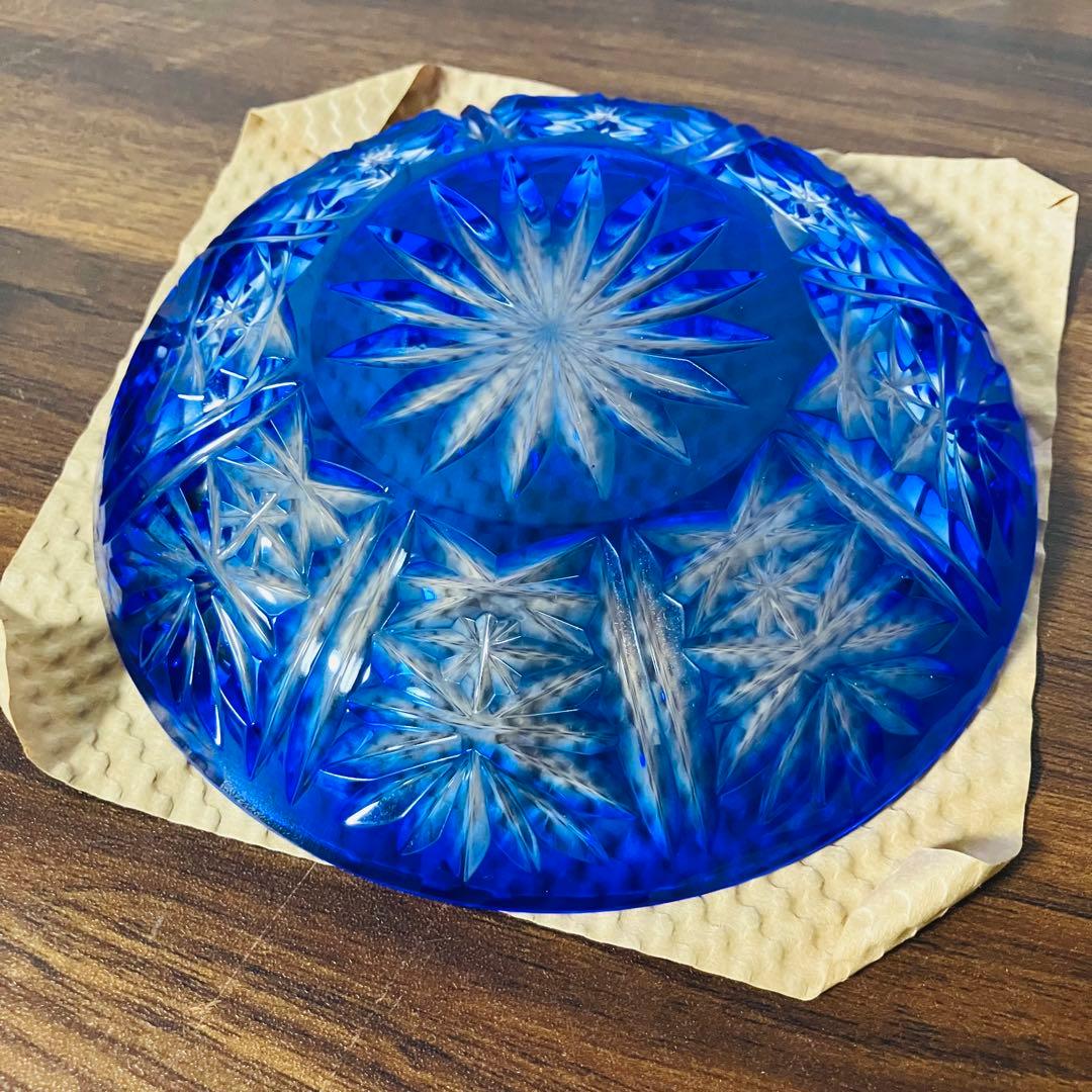 【新品】クリスタルダルク ミラー小皿 5枚セット ガラス 青 元箱付き 切子