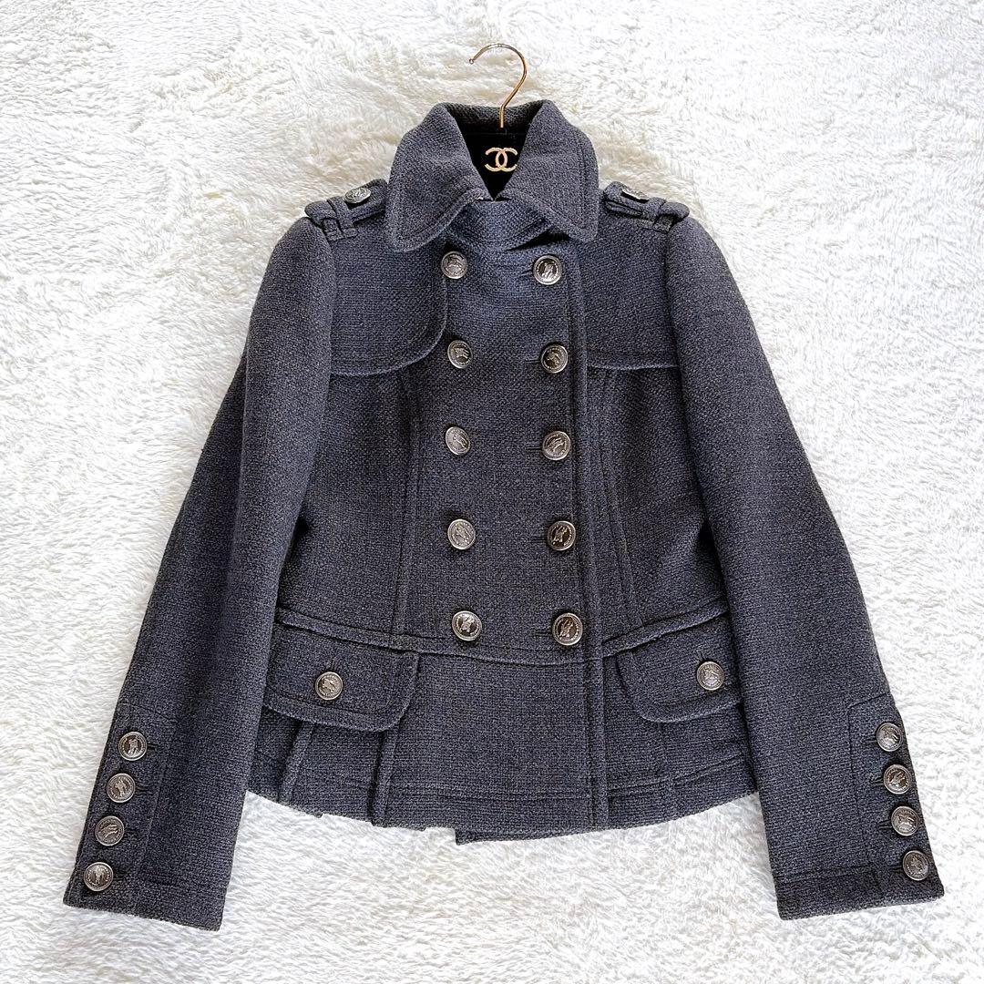 極美品✨【バーバリーブルーレーベル】銀ボタン ダブルショートコート 裾プリーツ