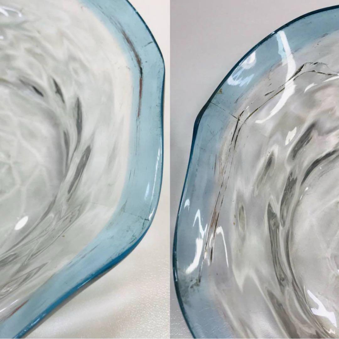 ★明治ガラス/和ガラス！綺麗な青縁鉢/気泡ガラス/氷ガラス★