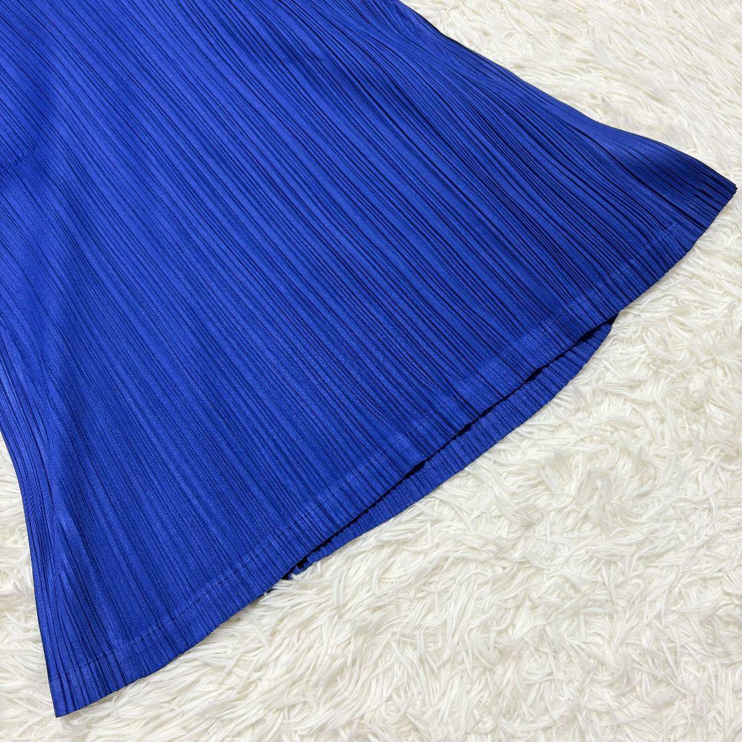 プリーツプリーズ イッセイミヤケ プリーツ 長袖ワンピース 青 ブルー サイズ3