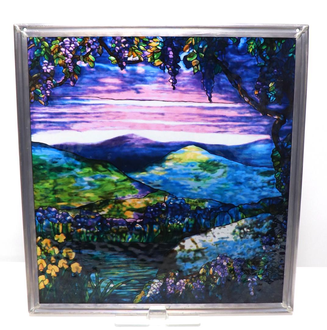 ルイス・C・ティファニー ヴィンテージ ステンドグラス 雄大な山々の夜明け 大型