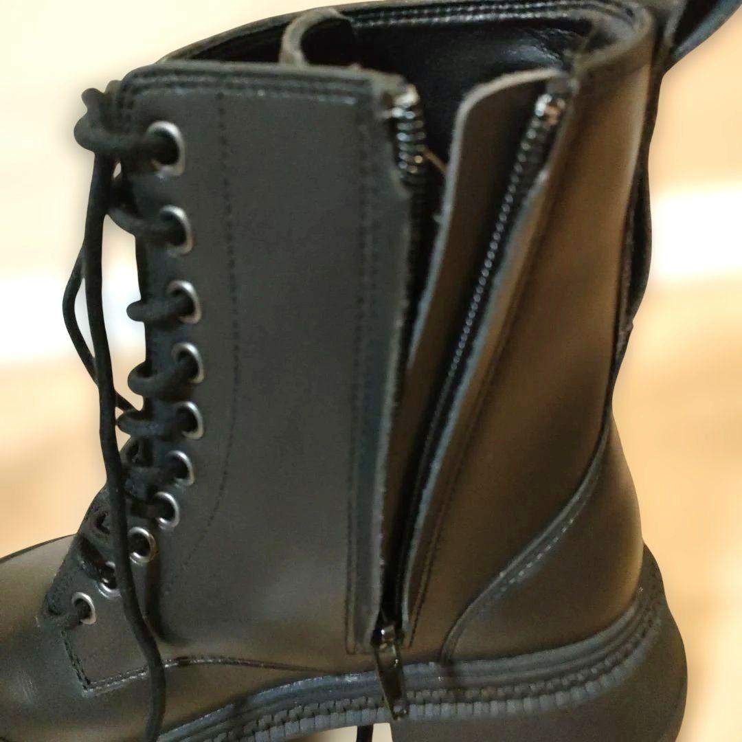 NO NAME レースアップ ブーツ サイドジップ 黒 40 ロゴ 厚底