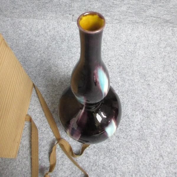 九谷焼糠川清章鶴首花瓶共箱 [B28321]