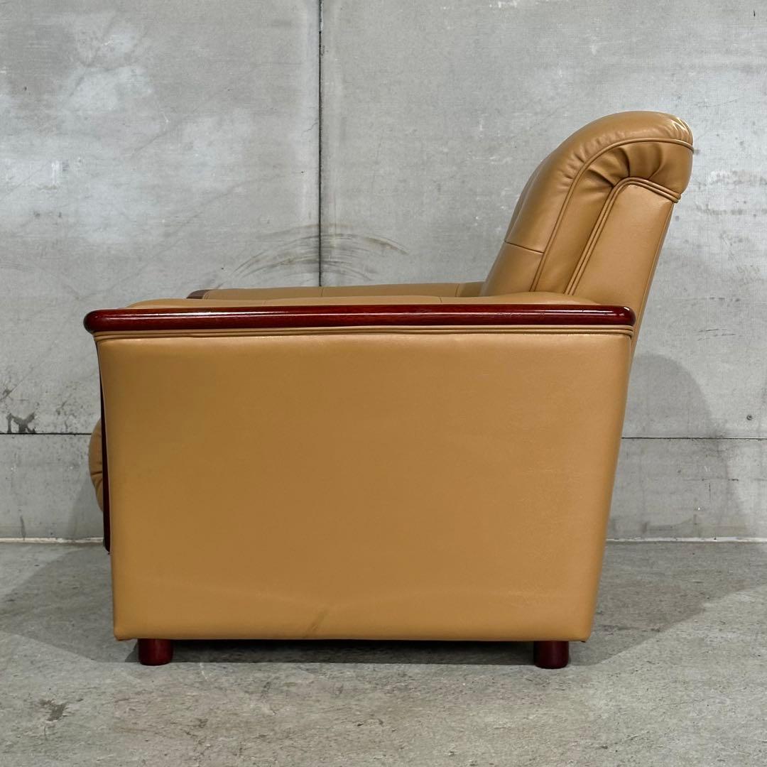 ✦昭和レトロ✦ミッドセンチュリー 1人掛けソファー木製フレーム ベージュ合成皮革