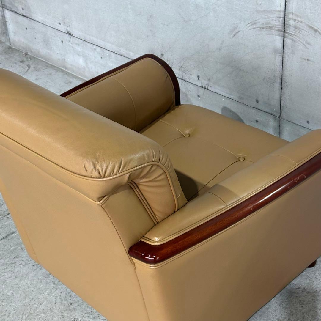 ✦昭和レトロ✦ミッドセンチュリー 1人掛けソファー木製フレーム ベージュ合成皮革