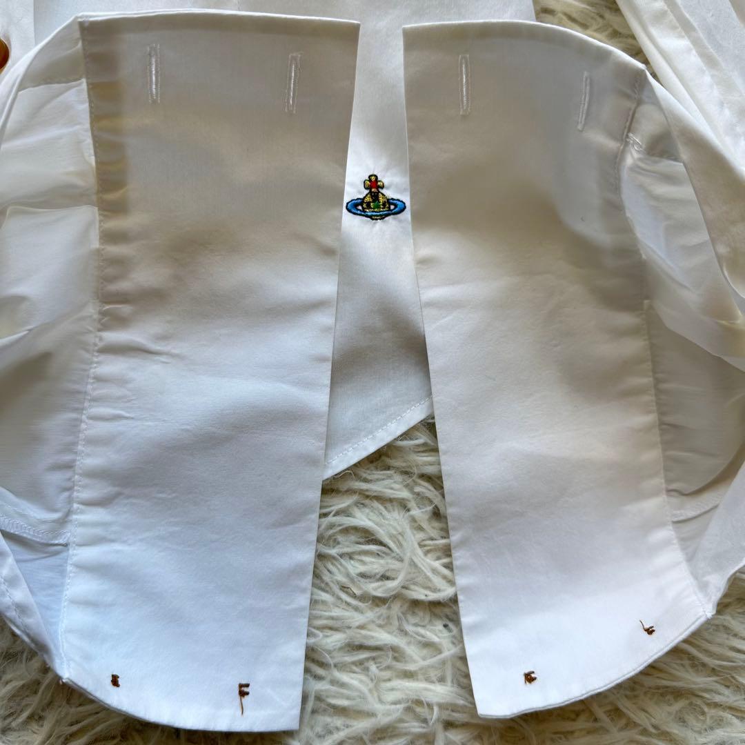 ヴィヴィアンウェストウッド　ボタンダウン　ハイネックシャツ　ストレッチ　白　刺繍