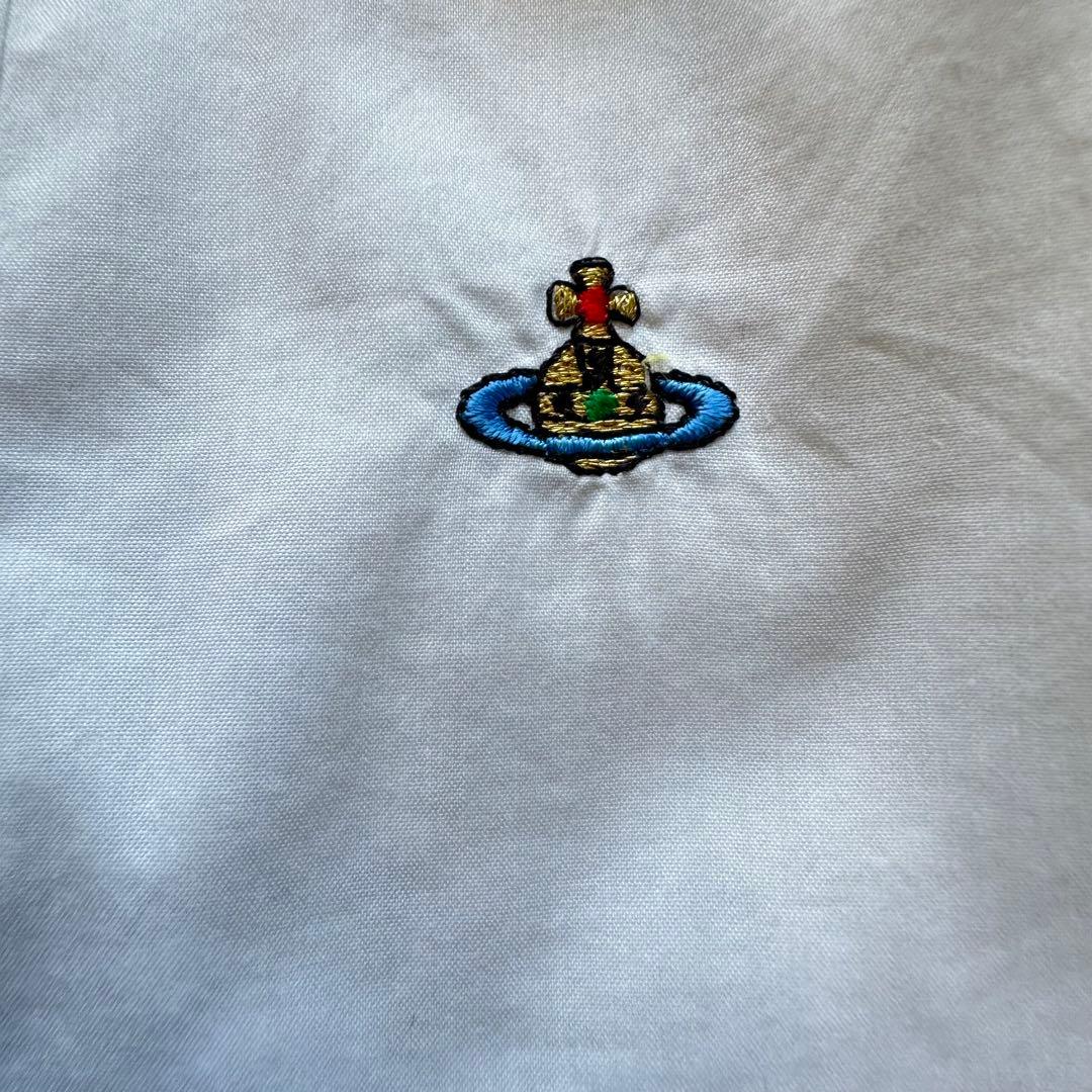 ヴィヴィアンウェストウッド　ボタンダウン　ハイネックシャツ　ストレッチ　白　刺繍